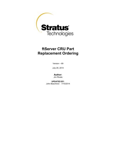 ftServer CRU Part Replacement Ordering