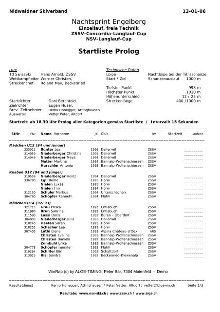 Nachtsprint Engelberg Startliste Prolog - Nidwaldner Skiverband