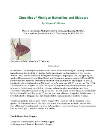Checklist of Michigan Butterflies and Skippers - Lep Log