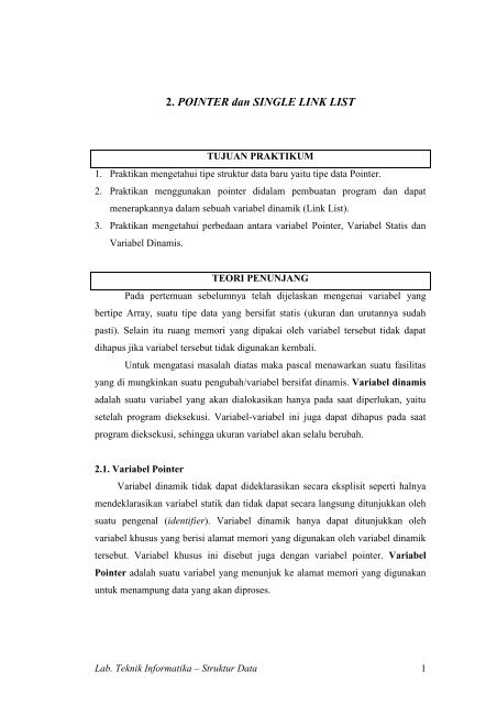 2. POINTER dan SINGLE LINK LIST - iLab