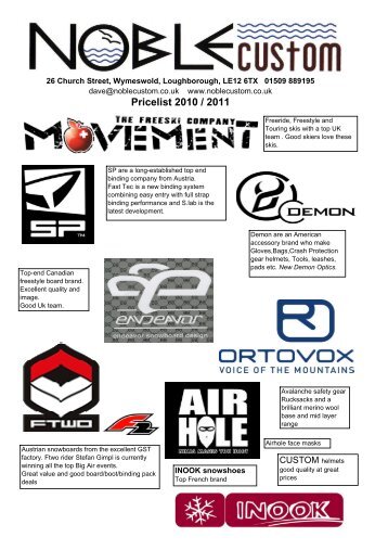 Retail Prices 2010 2011 - Noble Custom Distribution