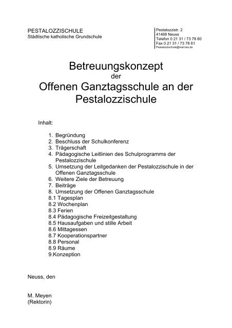 Betreuungskonzept Offenen Ganztagsschule an der Pestalozzischule