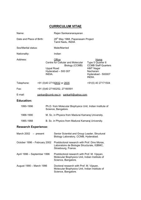CURRICULUM VITAE - CCMB