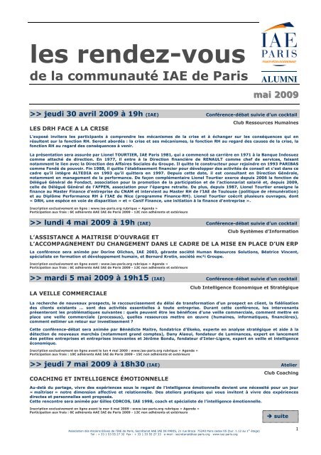 les rendez-vous - Association des anciens élèves de l'IAE de Paris