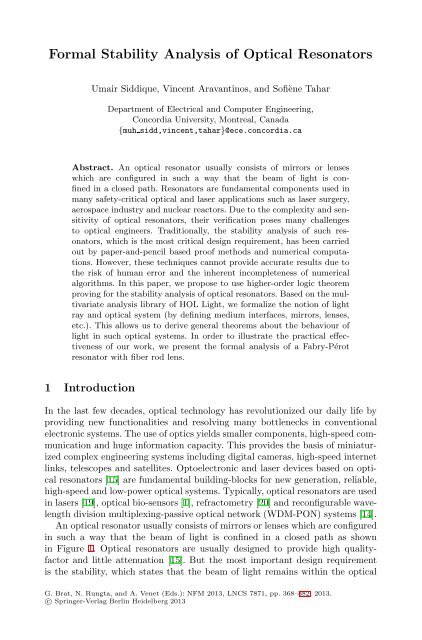 Formal Stability Analysis of Optical Resonators