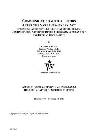 communicating with auditors after the sarbanes-oxley act (including ...