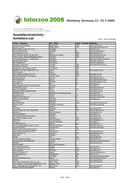 Ausstellerliste der Interzoo 2008 (.pdf) - PETCOM