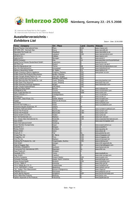 Ausstellerliste der Interzoo 2008 (.pdf) - PETCOM