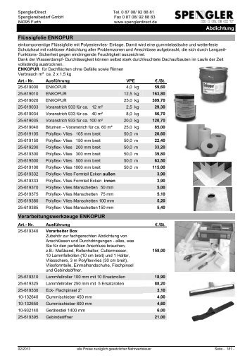 Abdichtung FlÃ¼ssigfolie ENKRYL / ENKOPUR - Spenglerdirect.de