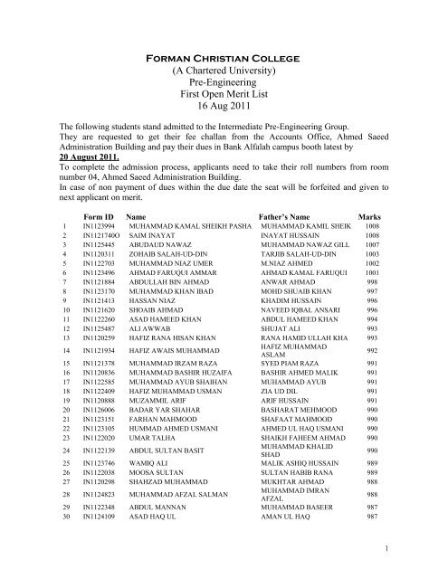 Forman Christian College (A Chartered University) Pre ... - ilmkidunya