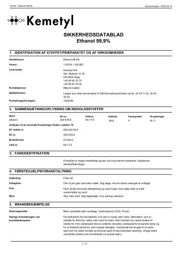 SIKKERHEDSDATABLAD Ethanol 99,9% - Frederiksen