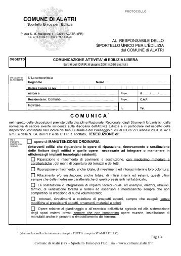 modello comunicazione preventiva M.O. - Comune di Alatri