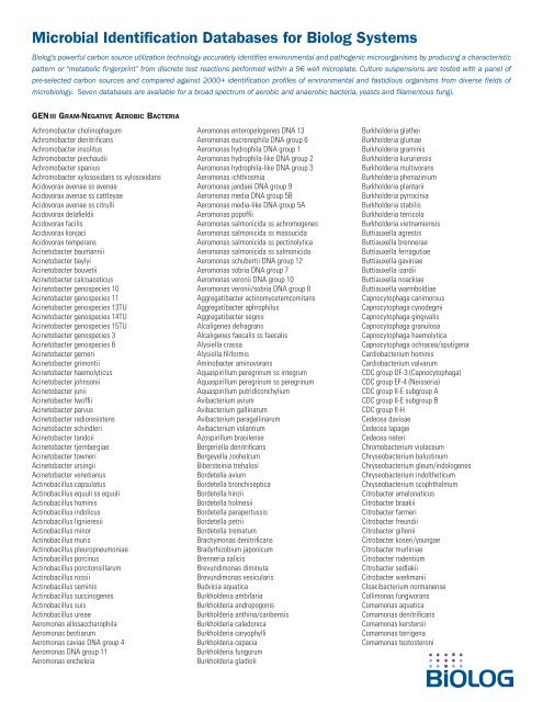 Microbial Identification Databases for Biolog Systems - Biolog Inc.