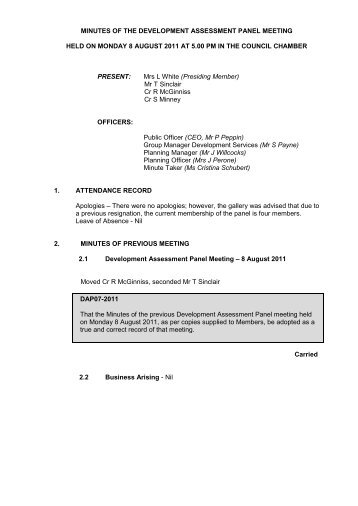 Development Assessment Panel Meeting Minutes - 5 November 2012