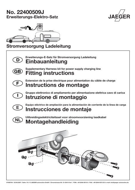 No. 22400509J Einbauanleitung Fitting instructions Instructions de ...