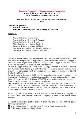 Verbale della riunione del Gruppo di lavoro ... - Provincia di Siena