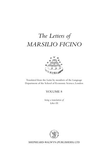 The Letters of MARSILIO FICINO - Shepheard-Walwyn