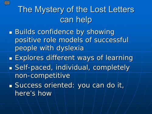 The Mystery of the Lost Letters - Dyslexia International