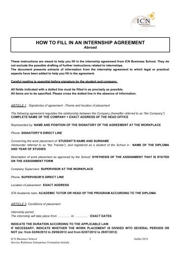 HOW TO FILL IN AN INTERNSHIP AGREEMENT - ICNContact