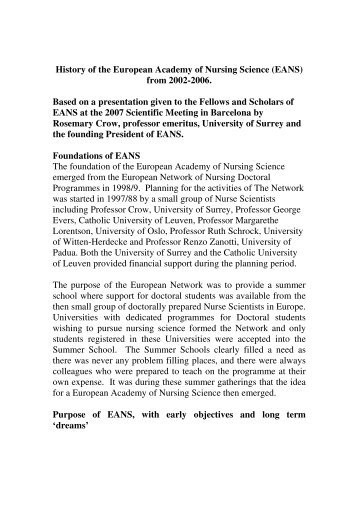 History of the European Academy of Nursing Science (EANS) from ...