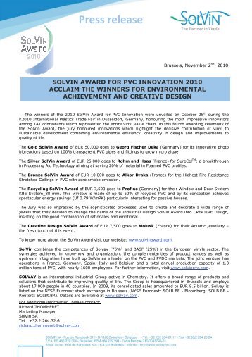 Press release - SolVin Award 2013 for PVC Innovation