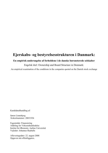 Ejerskabs- og bestyrelsesstrukturen i Danmark: - Aarhus Universitet