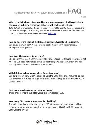 Signtex Central Battery System & MOONLITE LED FAQ 08.11.1