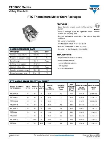 PTC Thermistors Motor Start Packages PTC305C Series - Vishay