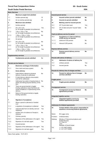 Parcel Post Compendium Online South Sudan Postal Services SSA ...