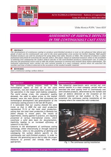 assessment of surface defects in the continuously cast steel