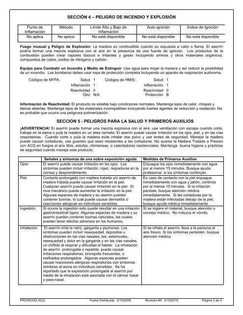 ProWood Micro CA MSDS - Bilingual - Home Depot