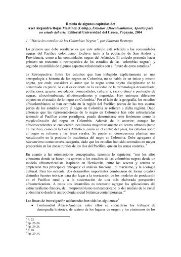 Axel Alejandro Rojas MartÃ­nez (Comp.), Estudios Afrocolombianos ...