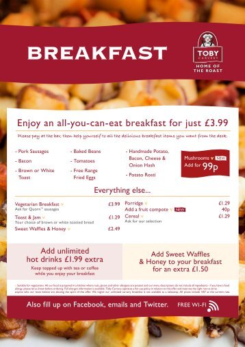 Breakfast menu - Toby Carvery