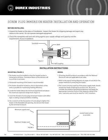 screw plug immersion heater installation and ... - Durex Industries