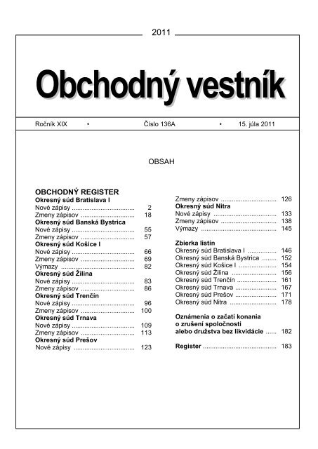 OBSAH OBCHODNÃ REGISTER - Ministerstvo spravodlivosti SR