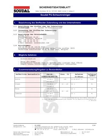 SICHERHEITSDATENBLATT Soudal PU-Schaumreiniger - Mercateo