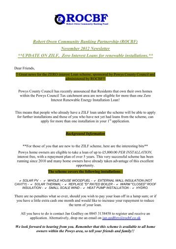 Robert Owen Community Banking Partnership (ROCBF) November ...