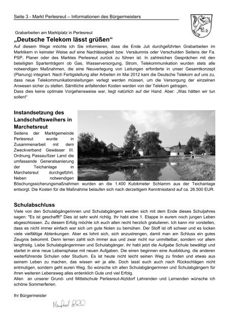Auszug aus der Sitzung vom 14.06.2012 - Perlesreut