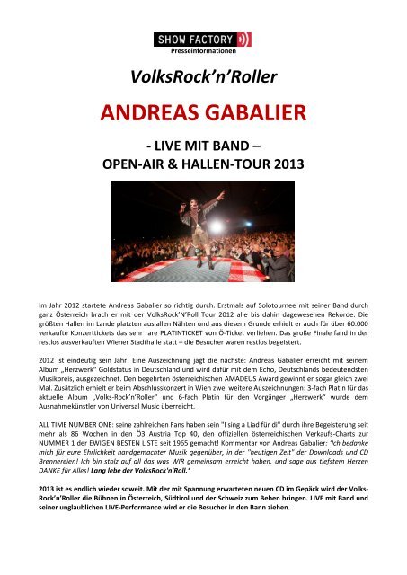 Volksrock N Roller Andreas Gabalier Live Mit Show Factory