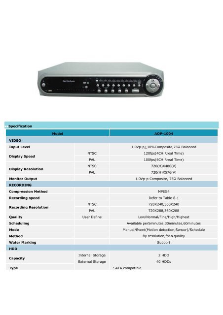 AOP-1004 Dvr Spec.pdf - Footprint Security