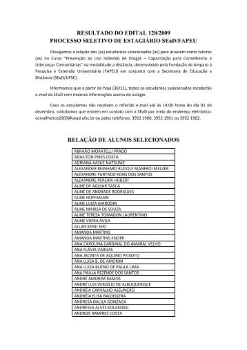 Resultado do edital NÂº 128/2009 - SEaD da UFSC