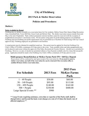 Park Shelter Rental Fees/Policy - City of Fitchburg