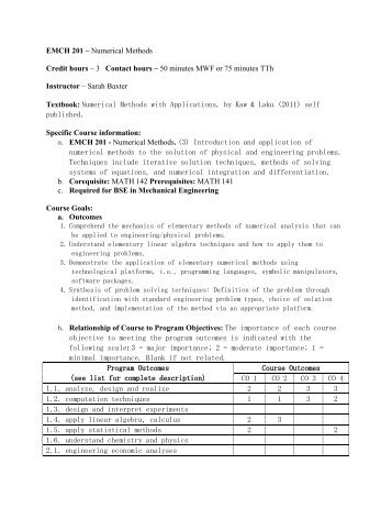 EMCH 201 Numerical Methods - Mechanical Engineering