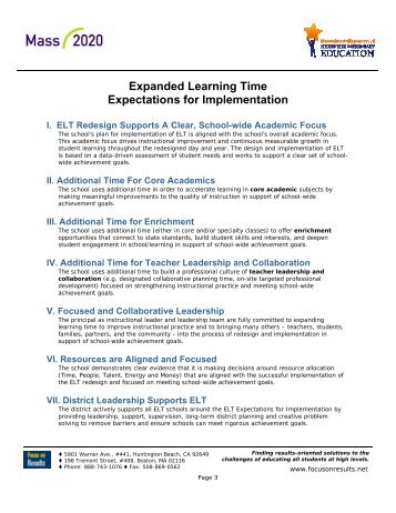 ELT Expectations and Indicators