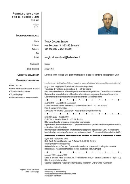 CV Sergio Trinca Colonel per STAGE - Ordine dei Geologi della ...