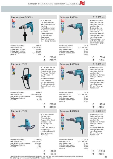 BAUDIENST Prospekt Makita Preisliste 2011-2012 BAUDIENST ...