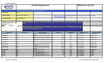 Effective Oct. 22, 2012 Pricelist Template Form - Peppm
