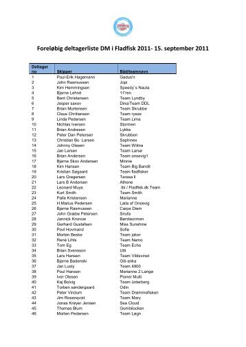 Foreløbig deltagerliste DM i Fladfisk 2011- 15 ... - Onsevighavn