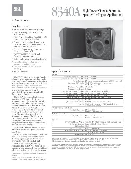 8340A Specification Sheet - JBL Professional