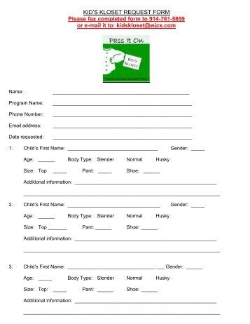 KID'S KLOSET REQUEST FORM Please fax completed form to 914 ...